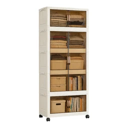 ochama×J.ZAO Aufbewahrungsschrank ohne Montage – Breite 55 cm, 5 Stück – Mit Rollen, klappbar, magnetisch, großes Fassungsvermögen – Nachttisch, Aufbewahrungsboxen für Wohnzimmer/Schlafzimmer/Arbeitszimmer