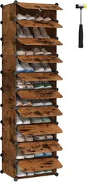 SONGMICS 10 Tier Shoe Rack Shoe Organizer DIY Shelf with Door Vintage Brown LPC010A01