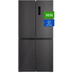 CHiQ  Amerikanischer Kühlschrank mit Querklappe, 177 cm Höhe, 69 cm Tiefe, 503 L, Inverter-Kompressor, Total NoFrost, Multi Air Flow, Care+ Space, Schnellgefrieren, LED-Touchdisplay, EEK E, dunkel, CCD503NEIBE, 2025