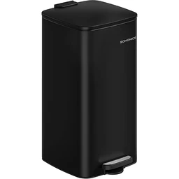 SONGMICS Kitchen Bin, 8-Gallon (30 L) Trash Bin, Steel Pedal Bin, with Inner Bucket, Soft Close and Stays Open, Ink Black LTB593B02