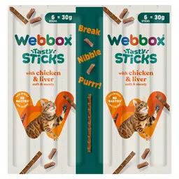 Webbox Tasty Sticks with Chicken & Liver 6 Semi-Moist Tasty Treats 30g [Pack may vary]