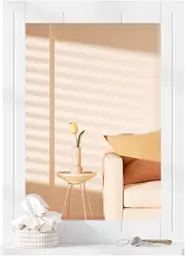 EUGAD Badspiegel mit Ablage, Wandspiegel mit Rahmen, Badezimmerspiegel weiß, Spiegel Wand rechteckig modern, Hängespiegel für Badezimmer Flur Wohnzimmer, aus MDF, 40x55x12 cm