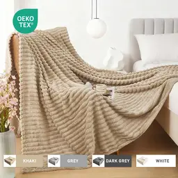 LeBonsoir Cuddly Fluffy Blanket， Striped Flannel Blanket， Couch Blanket， Warm Throw， Sofa Blanket， Versatile Blanket for Bed， Sofa， Bedroom， Office， Super Soft Blanket， Khaki 150x200cm