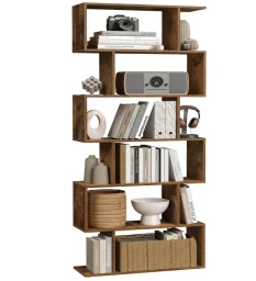 VASAGLE Bücherregale, 6-stufiges Bücherregal, Raumteiler, Würfelregal, freistehendes Regal, moderner Stil, für Wohnzimmer, Schlafzimmer, Büro, Rustikal Braun LBC61BX