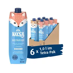 VILSA Baby-Wasser Bio-Natur – Natürliches Bio-Mineralwasser für Babys (6 x 1L Tetra Pak)