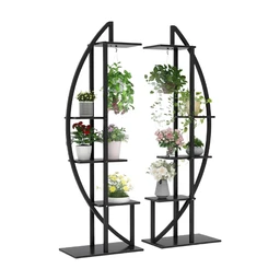 Tribesigns Blumenständer, 2er-Pack Pflanzenregale mit 5 Ebenen und 2 Haken, 180 cm hoher Pflanzenständer aus Metall für Innenbereich, Balkon, Boden, Blumen-Treppen, Wohnzimmer (Matt Schwarz)