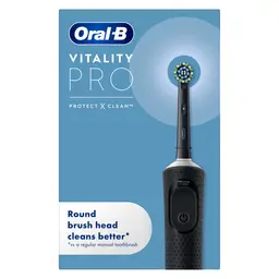 Oral‑B Vitality Pro Electric Toothbrush + 2 CrossAction Heads, 3 Brushing Modes Including Sensitive Plus, 2 Pin UK Plug, Black