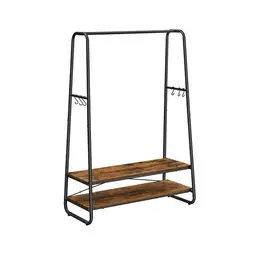 VASAGLE Kleiderständer, stabiler Kleiderständer mit 2 Ablageflächen, 6 S-Haken und Stahlrahmen für Schlafzimmer, Industrie-Design, rustikales Braun und Schwarz RGR112B01