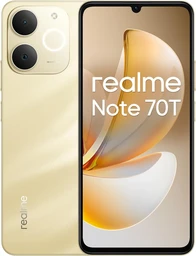 Realme Note 70T Goud smartphones met 6,74-inch scherm, Unisoc T7250 octa-core-chip en grote 6,75-inch 90Hz oogcomfortscherm (4GB RAM + 128GB opslag)