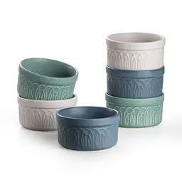 DAFUCERAMIC Ramekins 8 Oz Oven Safe, Ceramic Creme Brulee Souffle Dishes, Pudding Custard Cups Ramekin For Baking, Small Dipping Sauce Bowls, Set of 6, Microwave and Dishwasher Safe (Assorted Neutrals)