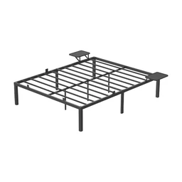 VASAGLE Bett 160 x 200 cm, Gästebett mit Staufächern, Doppelbett, Metallbettgestell, Metallbett, Einfache Montage, Klassisches Schwarz RMB095B01