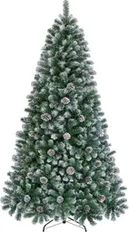 Yaheetech 6FT vorgeschmückter Frost-Artificial-Weihnachtsbaum, Tannen-Weihnachtsbaum mit Kiefernzapfen und 920 Spitzen, mit Stand, Grün