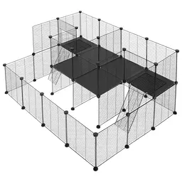 EUGAD Kaninchen- und Meerschweinchengehege 145x72x108cm - Großer Innenlauf, Metallkäfig mit Dachoption, Schwarz