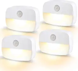 VIVREAL Motion Sensor Night Lights 4-Pack with 3200K–2800K Warm White Glow, 35LM Brightness, Battery Powered, T023