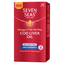 Seven Seas Omega-3 Fish Oil Plus Cod Liver Oil Gelatin Free 120 Capsules