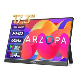 ARZOPA  A1M - 17.3'' Portable Monitor 1080P FHD, 100% sRGB IPS Gaming Screen with Kickstand, USB-C & HDMI External Display for Laptop, PC, Mac, Phone, Xbox, PS5