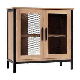 eSituro Waschbeckenunterschrank, Badezimmerschrank, Badschrank, Unterschrank, 2 Fächer, Metallgittertüre, Griffe, 60x60x30 cm, Industrie Stil, aus Holzwerkstoff, schwarz helle Eiche