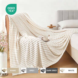 LeBonsoir Kuschelige, flauschige Decke, gestreifte Flanelldecke, Couchdecke, warme Wohndecke, Sofadecke, vielseitige Decke für Bett, Sofa, Schlafzimmer, Büro, superweiche Decke, weiß, 130 x 170 cm