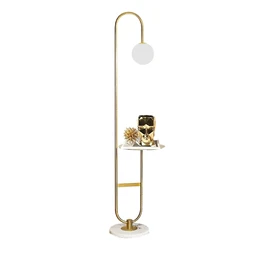 Homary 1500mm Modern Arc Floor Lamp with Shelf in Gold with Glass Shade & Marble Base