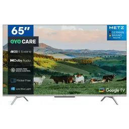 METZ 65'' Ultra HD Smart Google TV 65MUE7102Z, Zilveren ontwerp, Eyecare 3.0, Lage blauwlichtstraling en flikkervrij, Google Cast, Spraakbesturing, Drievoudige tuner
