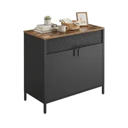 SONGMICSHOME Metallschrank mit Doppeltür, Aufbewahrungsschrank für Wohnzimmer, braun-schwarz