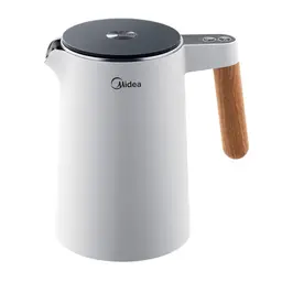 Midea RVS elektrische waterkoker met temperatuurregeling - 2200W snelkoken, 1.5L, warmhoudfunctie (45°C-100°C), LED-display, dubbelwandig veilig ontwerp, BPA-vrij, wit