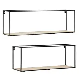 Interiors by Premier Wall Décor Brixton Rectangle Wood Shelves Black/Natural 2pcs