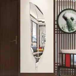 6 Stück PVC-Spiegelaufkleber, silberne federförmige Spiegelaufkleber, 18*73 cm