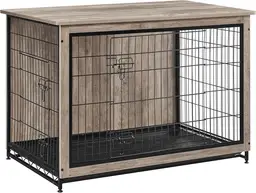 Feandrea Greige PFC004G01 Hondenhok Meubel, Zijtafel, Hondenhok, Moderne Binnenhondenhok voor Honden tot 36 kg, Zwaar Geschikt, Hondenhuis voor Thuis, Verwijderbaar Bakje, 2 Deuren, Greige
