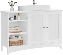 VASAGLE BBC410P31 Vanity Unit Extra Long 30 x 90 x 60 cm 2 Doors Bathroom Cabinet Open Compartments Height Adjustable Shelves White