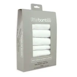 Little Bamboo Muslin Baby Wash Cloths 6 Pack Natural White