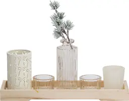 Teelicht-Halter-Set mit Tablett, 6-teilig