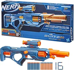 Nerf Elite 2.0 Eaglepoint RD-8 Blaster, 8-Dart Trommel, abnehmbares Visier und Schaft, inklusive 16 Nerf Darts und Kugeln, 27 Meter Schussweite