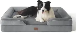 [Jetzt nur 19,99 €] BEDSURE Orthopädisches Hundebett, ergonomisches Hundesofa, 89 x 63 cm, Hundecouch mit Eierkarton-Schaumstoff für mittlere Hunde, waschbar, rutschfeste Hundebetten, grau