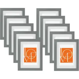 WOLTU Bilderrahmen 21x29,7 cm A4, Fotorahmen zum vertikalen oder horizontalen Aufhängen/Aufstellen, Holzrahmen mit Passepartout, Set of 10 Posterrahmen Collage Wanddeko, Grau