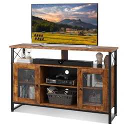 WLIVE TV-Schrank, TV-Board für Fernseher bis zu 55 Zoll, hoher TV-Schrank mit verstellbaren Regalböden, TV-Tisch mit zwei Schränken, TV-Tisch für Wohnzimmer, Esszimmer und Schlafzimmer, Vintage Braun