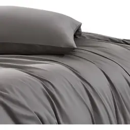 ochama  100 % Baumwoll-Doppelbettdecke – Bettwäsche-Set 3-teilig, einfarbiges Bettwäsche-Set mit 2 Kissenbezügen für Doppelbett, weich, atmungsaktiv und hautfreundlich, hochwertiger Baumwollstoff, maschinenwaschbar – grau, 140 × 200 cm