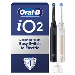  Oral-B iO2 Adult Electric Toothbrushes, Duo Pack, 2 Replacement Brushes, 3 Cleaning Modes for Dental Care, Night Black/Calm Pink