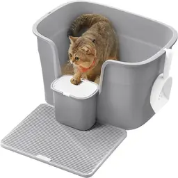 FEANDREA Bac à litière pour chat extra grand Tapis de litière pour chat Boîte de rangement pour litière pour chats de grande taille Gris colombin PPT003G01