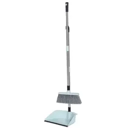 25.5cm Wide Dustpan and Hand Brush Set with 70cm Iron Pole, Blue, 80mm Bristles