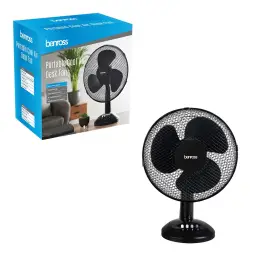Benross 12" Desk Fan - Black Speed, Airflow, Compact, Diameter, Height, Tilting – 43929