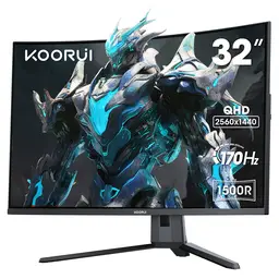 KOORUI 31.5 inch Curved Gaming Monitor - QHD (2560 x 1440) 2K Display, 170Hz 144Hz Monitor, 1500R Curvature, 1ms, HDR10, Adaptive Sync, Tilt Adjustable, DisplayPort HDMI, Black - 32E6QC
