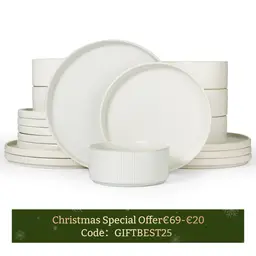 [Code: GIFTBEST25 €69-€20]  Richmount Starlight Series Dinnerware Set - 18-Piece， For 6 People， Ceramic， With Serving Dishes， Salad Plates and Cereal Bowls， Dishwasher & Microwave Safe， Matt White