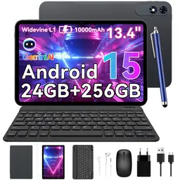 TABWEE T60Pro 13,4" Android 15 Tablet, 24GB (8+16) RAM + 256GB ROM/erweiterbar auf 2TB, 10000 mAh Akku, 2K Incell-Display/120Hz/5G WiFi, inkl. Hülle/Maus/Tastatur/Kabel-Headset