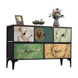 WLIVE Kommode mit 5 Schubladen aus Stoff, Kommode für Schlafzimmer, Kommode für Wohnzimmer mit stabilem Stahlrahmen, Boho-Stil