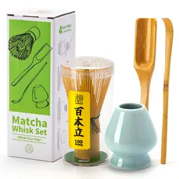 TEANAGOO Matcha Set， Bamboo Whisk (Chasen)， 4 Pcs Matcha Kit，Traditional Scoop (Chashaku)， Blue Celadon Whisk Holder， Perfect for Matcha Latte & Traditional Ceremonies | Premium Matcha Gift Set, New Year Sale , Top gift picks