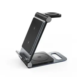 Rexsun 3 in 1 Foldable Wireless Charging Station for MagSafe, Aluminum Alloy Wireless Charger Stand for Multiple Apple Devices - Travel Size for iPhone, Apple Watch, AirPods, T8, Black