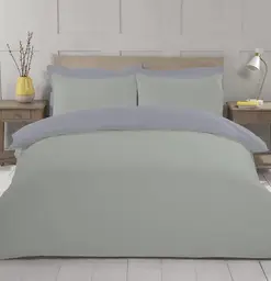 NightComfort Duvet Cover Set Plain Reversible Polycotton Sage/Grey Single