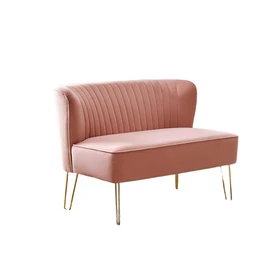 HULALA HOME 2 Seater Sofa, Velvet Upholstered Loveseat, Modern Couch with Golden Metal Legs for Living Room Apartment Small Spaces, PINK