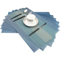  2-Pack Waterproof Vinyl Table Placemats Wipe Clean Easy Maintenance Striped Design                   